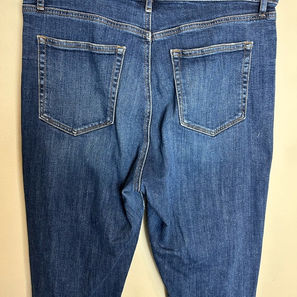 LOFT The Kick Crop High Waist Flare Deconstructed Hem 10 Dark Wash Distressed - Picture 7 of 15